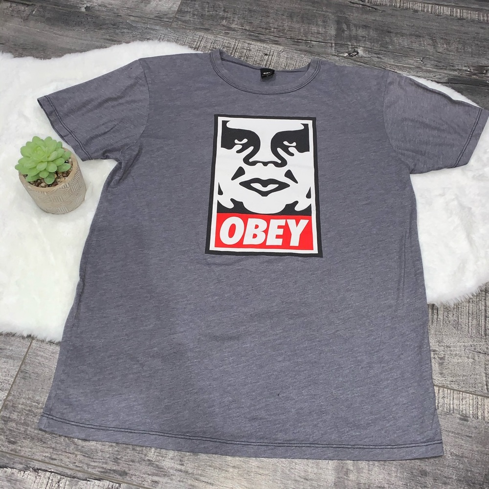OBEY Men's Gray Logo Short-Sleeve T-Shirt